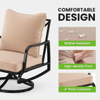 Soohow Patio Furniture Set, 4 Piece Outdoor Patio Furniture Set, 2 x Outdoor Swivel Chair, 1 x 3-Seats Sofa and 1 x Coffee Table, Metal Conversation Set for Porch, Balcony, and Backyard
