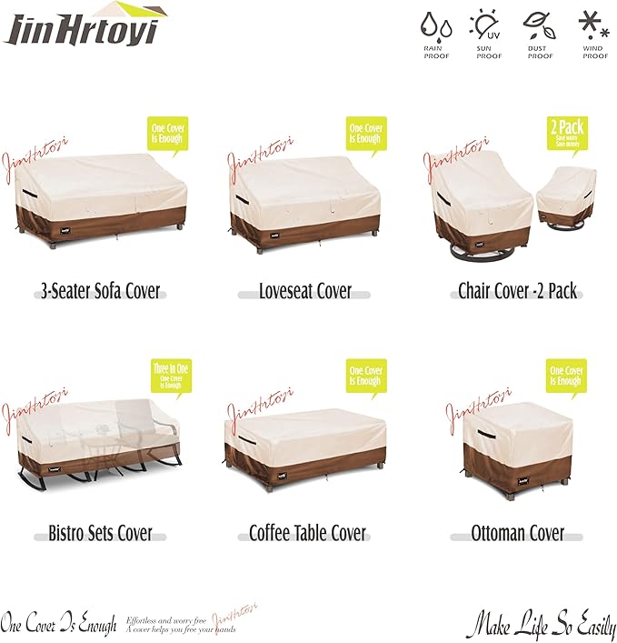 2-Seater Outdoor Couch Cover,60"Wx38"Dx35"H Inches Patio Loveseat Cover,100% Waterproof Heavy Duty Patio Sofa Covers,Patio Furniture Covers,Beige&Brown