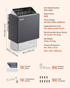 VEVOR Sauna Heater, 9KW 220V Electric Sauna Stove, Steam Bath Sauna Heater with External Digital Controller, 3h Timer & Adjustable Temp for Max. 317-459 Cubic Feet, Home Hotel Spa Shower FCC Certify