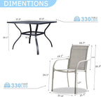 5 Pieces Sqaure Dining Table Set for 4, Patio Dining Set Includes 4 Grey Stackable Patio Chairs and 1 Black Mesh Square Table, Patio Furniture Sets with Sling Support for Outside, Garden