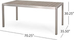 Great Deal Furniture Hannah Outdoor Modern Aluminum Dining Table with Faux Wood Table Top, Natural and Silver