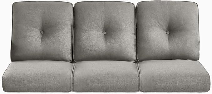 Pop 22x25/22x24 Outdoor Cushions for Patio Couch Chairs Set of 3 - High Back Comfy Outside Seat Cushions for Lawn Wicker Dining Rocker Glider Loveseat 3-Seater Sectional Sofa - Grey/Button