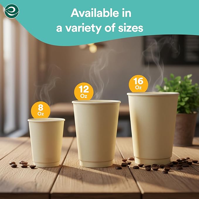 ECO SOUL 100% Compostable Plant-Based 8oz Hot Cups | (100 Count, 8 oz Hot Cups) | Disposable Bagasse Paper Cups | Eco-friendly Cups | Sturdy, Microwave & Oven Safe