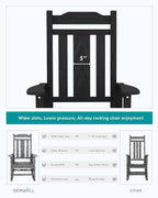 SERWALL Black Outdoor Rocking Chair Set of 2, All Weather Patio Rocking Chair, HDPE Poly Rocking Chair for Adults, Heavy Duty Front Porch Rocker