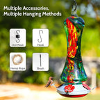 Glass Hummingbird Feeder for Outdoors: Window Hanging Hummingbirds Gifts for Women - Ant Moat Included, Metal Base with 4 Feeding Ports & Perch, Leak Proof, 38 fl.oz, Best Garden Decor