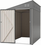 4x8 FT Outdoor Storage Shed,Lean to Lockable Metal Garden Shed Steel with Reinforced Beams,All Weather Waterproof Storage House W/Lockable Door&2 Air Vents,for Backyard,Patio,Lawn,Garden,Gray