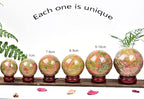 JIC Gem Healing Crystal Sphere Ball with Wood Stand Natural Unakite Rock Gemstone Sphere Crystal Orbs for Meditation Grid Decor (80-90mm)