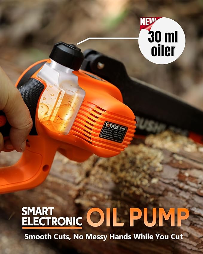 8 inch Mini Chainsaw Cordless with 2x3.0AH Batteries - Powerful Brushless Electric Handheld Small Chain Saw for Wood Cutting, Tree Trimming & Branch Cutting, Auto Oiler & Tool-Free Tensioner