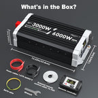 3000 watt Pure sine Wave Inverter, 12V DC to 110V AC Power Inverter, Used for Solar Emergency Power Supply in RV Homes, with 3 AC Output sockets, USB Port, Type-C Port, Remote Control with LCD Screen