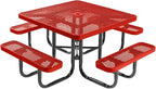 COATEDOUTDOORFURNITURE Heavy-Duty Portable Outdoor Picnic Table with Umbrella Hole, Expanded Metal Commercial-Grade Patio Dining Furniture Made in America (46" Square Top, Red)