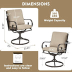 MELLCOM Patio Swivel Chair Set of 6, Heavy Duty Outdoor Dining Chairs with Thickened Cushions, Metal Patio Chairs Gentle Rocker for Outside, Garden Lawn & Porch, Backyard, Khaki