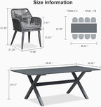 PURPLE LEAF Outdoor Patio Dining Set All-Weather PE Rattan Furniture Set with All Aluminum Frame Rectangular 9 Pieces Table and Chairs Set for 8 People Lawn Garden Backyard Deck, Grey