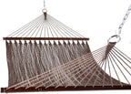 Lazy Daze Hammocks 10.5 FT Double 2 Person Caribbean Rope Hammock, Hand Woven Polyester Hammock with Spreader Bars for Outdoor Backyard Patio Poolside, 450 LBS Capacity, Brown