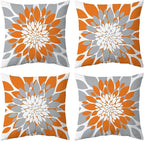 Qahing Pack of 4 Fall Outdoor Waterproof Pillow Covers 16x16 Decorative Outdoor Throw Pillows Garden Square Cushion Cases for Patio Furniture, Couch, Tent Sunbrella, Bench, Orange Grey