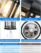 VIANIS Outdoor Pendant Lights for Porch, Black Exterior Hanging Lanterns Outdoor, Aluminum Farmhouse Ceiling Light Fixture, Waterproof Tempered Seed Glass Chandelier for Gazebo