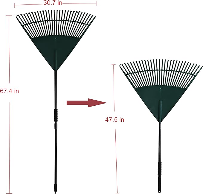 Kylin Gardening Rake Set 3-Piece - Poly Lawn Rake(30T ),Steel Garden Rake(24T ),11 Tine Shrub Tools -Telescopic Steel Handle for Adult or Kids