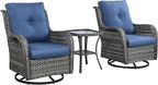 Patio Wicker Chairs Swivel Rocker,3 Pieces Patio Furniture Set with 360 Degree Wicker Swivel Rocking Chairs and Side Table for Garden,Porch,Backyard