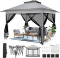 COBIZI 10x10 Pop Up Gazebos on Clearance 11x11 Canopy Tent Easy Up Outdoor Gazebo Waterproof Portable Gazebo with Mosquito Nettings, Double Vented Roof and Carry Bag for Patio Garden Lawn(Gray)