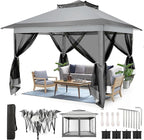 COBIZI 10x10 Pop Up Gazebos on Clearance 11x11 Canopy Tent Easy Up Outdoor Gazebo Waterproof Portable Gazebo with Mosquito Nettings, Double Vented Roof and Carry Bag for Patio Garden Lawn(Gray)