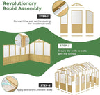 6 * 8 FT Wood Greenhouses for Outdoors Heavy Duty, Outdoor Greenhouse Kit with Adjustable Roof Vent and Reinforced Panels, Walk in Polycarbonate Greenhouse for Outside Garden & Backyard, Light Honey