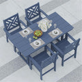 5-Piece Outdoor Dining Set, HDPE All-Weather Patio Table and Chairs Set for 4, Outdoor Patio Furniture Sets with Umbrella Hole for Outside, Deck, Backyard, Garden (Navy Blue)