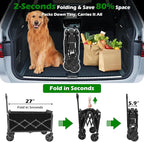 Collapsible Wagons Carts Foldable Wagon, Foldable Wagon Cart with Wheels, Folding Wagons for Beach Camp Sports Garden, 2 Cup Holders/Lightweight Portable/Black/360 LBS