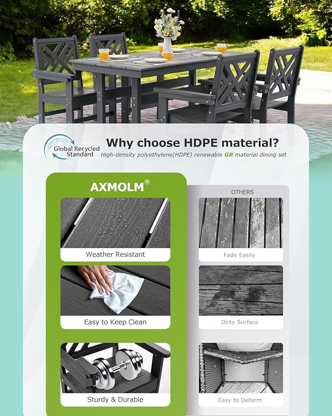 10 Piece HDPE Outdoor Dining Set for 8, Patio HDPE Furniture Set with 2 Table and Umbrella Hole, Outdoor Table and Chairs for Garden, Poolside, Backyard, Deck