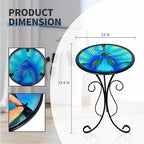 HONGLAND Outdoor Side Table, 12" Round Small Outdoor Glass End Table, Glass Plant Stand, Small Bistro Coffee Table for Garden Patio Porch Living Room （Peacock）