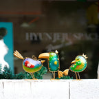 Funny Metal & Glass Bird Decor Set of 3 - Unique Colorful Indoor & Outdoor Garden Statues Whimsical Lawn Decorations Handmade Bird Sculptures Garden Decor for Outside