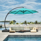 11FT Cantilever Umbrella with Base Large Curvy Outdoor Aluminum Offset Umbrella w/ 360° Rotation, UV Resistant Canopy for Patio, Garden, Backyard, Turquoise Blue