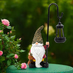 Garden Gnome with Solar Lantern, Maple Leaves Hat, Outdoor Garden Figurine Lights, Unique Gift for Women, Mom, Friends (Maple Leaves Gnomes)