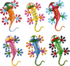 hogardeck Metal Gecko Outdoor Wall Decor, 6 Pack Lizard Wall Art Garden Sculptures & Statues with Free-adjustable Head Outdoor Spring Decor for Front Yard Fence Patio