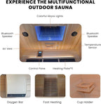 Outdoor Sauna 4 Person Infrared Saunas Outdoor Dry Sauna Room Wood Wooden Sauna Canadian Fir Red Cedar Low EMF 2600W/240V with Oxygen Bar, 7 Color Light, Control Panel, Speaker - 62.2" x 46.9" x 81.9"