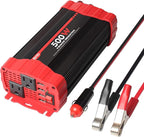 BYGD 500W Power Inverter, Car Charger Adpater DC 12V to AC 110V Car Power Converter 4 USB Quick Charging Ports and Dual AC Outlets Car Charger Adpater with Cigarette Lighter Cable and Battery Clamps