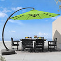 7 Piece Patio Dining Set with 11ft Patio Umbrella (Apple Green), 7 Black Outdoor HDPE Dining Set with 6 Chairs + 1 Large Table, for Market, Pool, Garden, Backyard, Deck