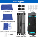 COBIZI 10x30 Pop up Canopy Tent 10x30 Canopy with Sidewall Waterproof Heavy Duty Commercial for Parties Outdoor Garden Gazebo Tent, Carry Bag with Wheel(10x30ft with Sidewalls,Dark Blue)