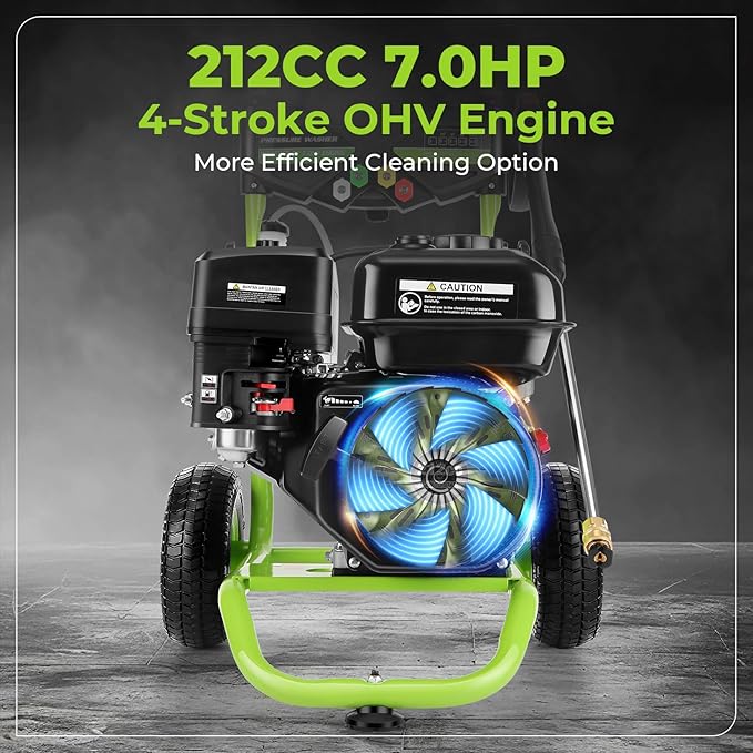 4200PSI Gas Pressure Washer 4.0GPM Gas Power Washer 212CC Gas Powered Washing Machine Commercial High Pressure Washer with 25ft Hose&5 Nozzles for Patio Garden Yard Vehicle,EPA/CARB/ETL (Green)