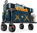 Timber Ridge 47" L Collapsible Wagon with Tailgate & Brake, 550lbs Heavy Duty Beach Wagon with All-Terrain Big Wheels, 250L Foldable Utility Cart for Sand Camping Sports Shopping, Blue