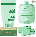 ECOLipak 33 Gallon Compostable Trash Garbage Bags, 50 Count (2 Rolls) Biodegradable Heavy Duty Large Outdoor Trash Bags for Lawn/Yard, US BPI ASTM D6400 and OK Compost Home Certified