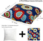 Magpie Fabrcis Pack of 2 Outdoor Waterproof Throw Pillow with Insert 18 x 18 Inch, Christmas Decorative Back Cushion Pad for Garden Patio Tent Balcony Couch Sofa(Floral Navy)