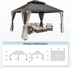 HERA'S HOUSE 12x14ft Hardtop Gazebo, Aluminum Metal Gazebo with Galvanized Steel Double Roof Canopy, Curtain and Netting, Permanent Pavilion for Patio Backyard Deck Lawn