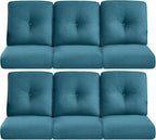 Pop 22x25/22x24 Outdoor Furniture Cushions Set of 6 - Comfortable Patio Chair Cushion for Rattan Wicker Dining Rocking Chairs Loveseat Couch L-Shape Sectional Sofa - Peacock Blue/Button