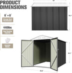 JUMMICO Metal Outdoor Storage Shed 6 x 8 FT Metal Shed with Lockable Door,Waterproof Garden Tool Shed Storage House for Backyard Patio Lawn,Grey