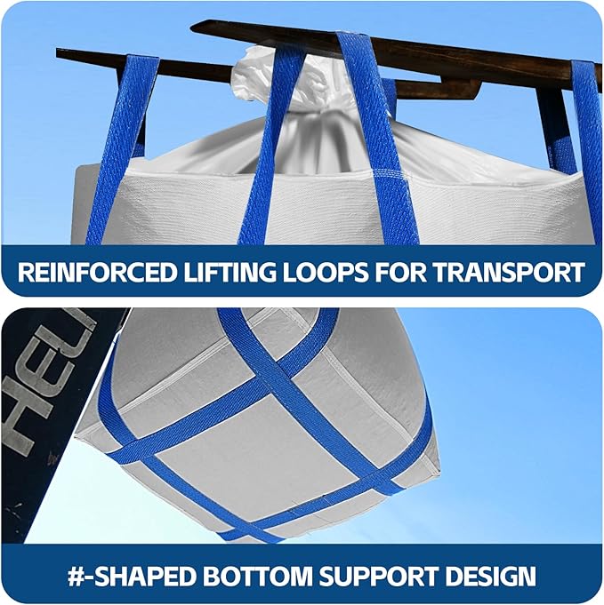 5 Packs FIBC Bulk Bags,Holds up to 4400 lbs Construction Bags Heavy Duty,210-Gallon Woven Polypropylene Dumpster Bag for Industry Agriculture and Construction,Sealable Top