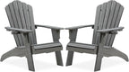 Psilvam Oversized Adirondack Chair, Fade-Resistant & Odor-Free Poly Lumber Fire Pit Chairs with Cup Holder, Weatherproof Outdoor Chair, Easy 15 Min Install Patio Chair, 350 Lbs Support (2, Gray)