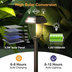 XMCOSY+ Solar Lights Outdoor 10/25 LM LED with 2 Lighting Modes, Solar Garden Lights Glass and Metal, IP65 Waterproof Solar Powered for Yard Pathway Walkway Driveway Patio (6 Pack, Warm White)