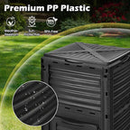 Happygrill Outdoor Compost Bin, Composting Box w/Top Flip Latch-on Lid,80 Gallons Composter for Kitchen Waste & Garden Scraps, Compost Barrel for Fast Creation of Fertile Soil (Black)