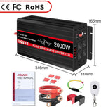JIGUUN 4000W Peak Pure Sine Wave Power Inverter 2000 Watt,12v DC to 110/120v AC Inverter 3 AC & USB Output,Power Converter LED Display for Home RV Camping Outdoor Car Truck