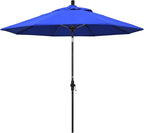California Umbrella 9' Round Aluminum Pole Fiberglass Rib Market Umbrella, Crank Lift, Collar Tilt, Black Pole, Sunbrella Spectrum Mist