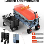 49" L Collapsible Extended Wagon with 500lbs Weight Capacity,300L Heavy Duty Sports Wagon,Big All-Terrian Wheels with Cup Holders,Cart for Sports,Grocery,Shopping(LightBlue)